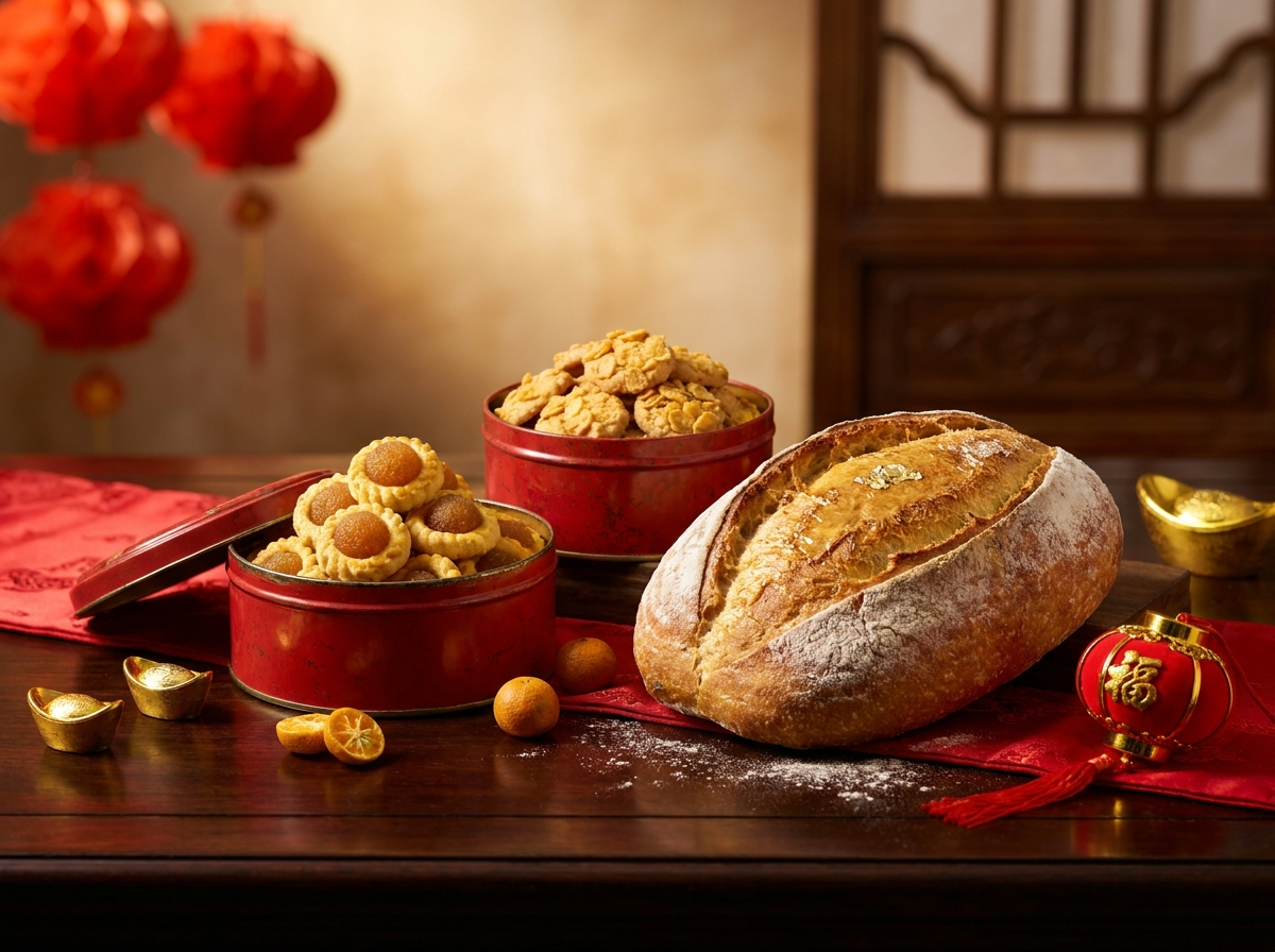 Chinese New Year nian gao sourdough and cookie tins