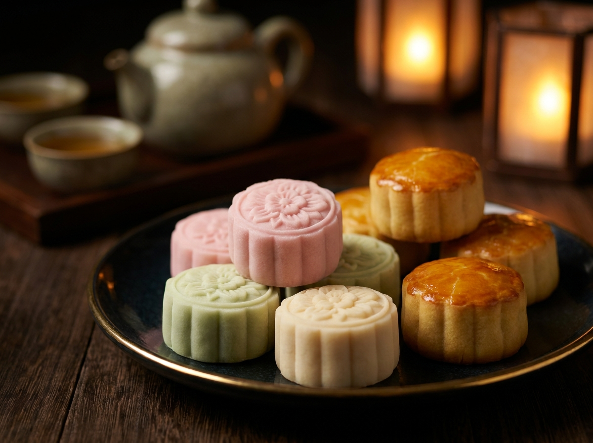 Snowskin and custard mooncakes